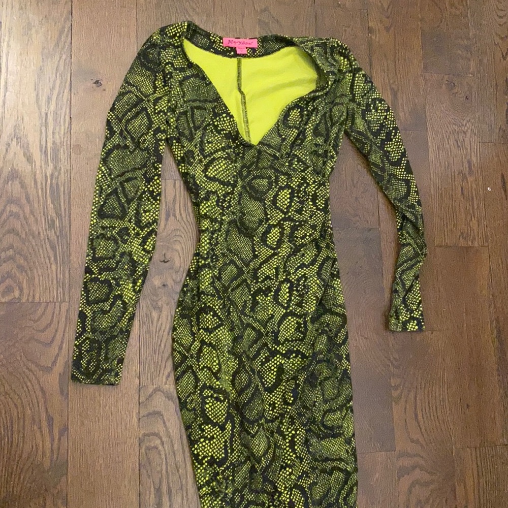 Green snakeskin long sleeved dress